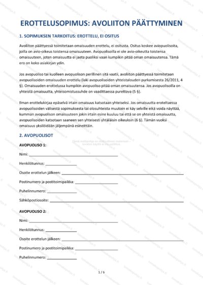 Erottelusopimus avoliiton päättyessä — Avoparin sopimusmalli — sopimuspohja DOCX-muodossa