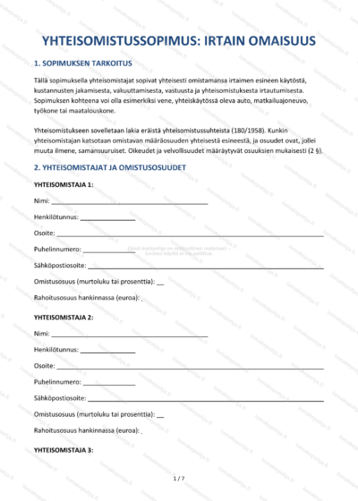Irtaimen yhteisomistussopimus – Veneen ja auton sopimusmalli — sopimuspohja DOCX-muodossa