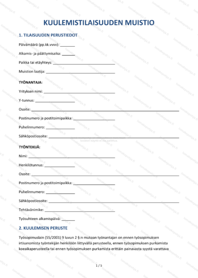 Kuulemistilaisuuden muistio — Muistiopohja Word & PDF — sopimuspohja DOCX-muodossa