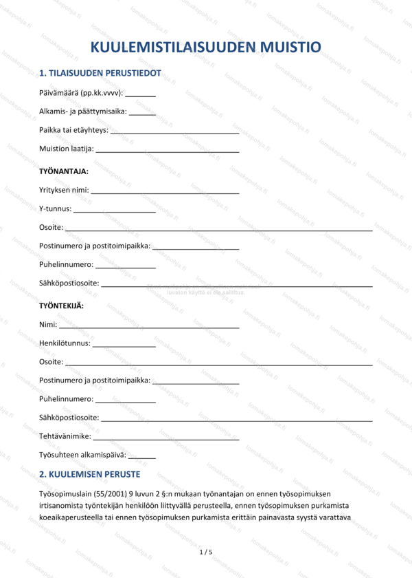 Kuulemistilaisuuden muistio — Muistiopohja Word & PDF