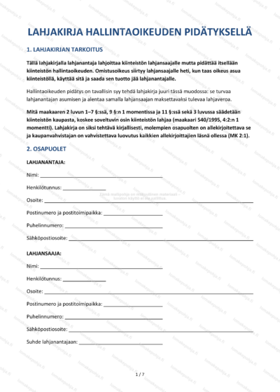 Lahjakirja hallintaoikeuden pidätyksellä | Kiinteistön pohja — sopimuspohja DOCX-muodossa