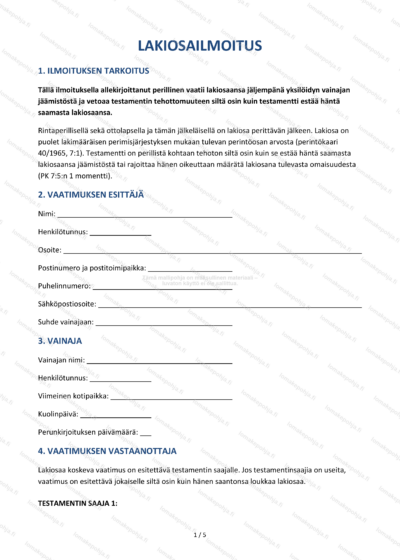 Lakiosailmoitus | Tulostettava vaatimuspohja Word & PDF — sopimuspohja DOCX-muodossa