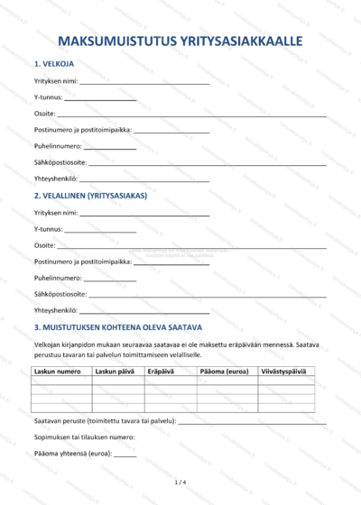 Maksumuistutus yritysasiakkaalle | Perintäkirjeen pohja Word & PDF — sopimuspohja DOCX-muodossa