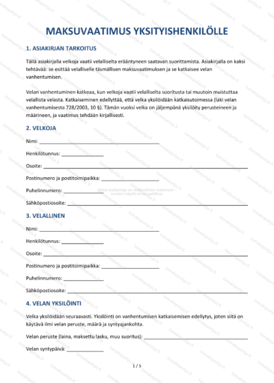 Maksuvaatimus yksityishenkilölle | Perinnän lomakepohja Word & PDF — sopimuspohja DOCX-muodossa