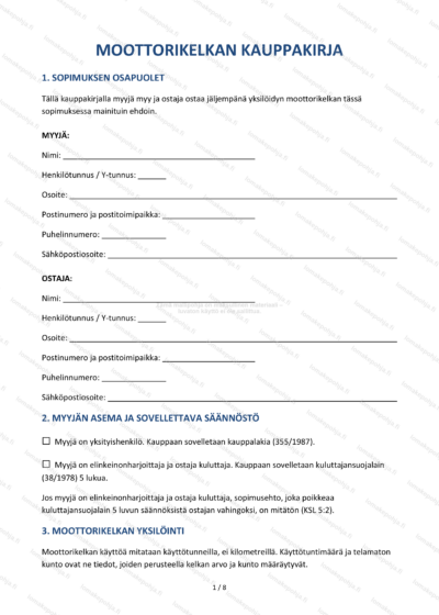 Moottorikelkan kauppakirja — Kelkkakaupan lomakepohja Word & PDF — sopimuspohja DOCX-muodossa