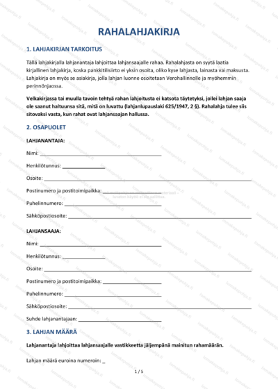 Rahalahjakirja | Ladattava lahjakirjapohja Word & PDF — sopimuspohja DOCX-muodossa