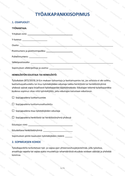 Työaikapankkisopimus | Työajan sopimusmalli Word & PDF — sopimuspohja DOCX-muodossa