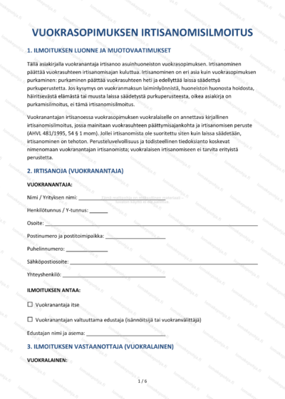 Irtisanomisilmoitus vuokranantajalta | Muokattava mallipohja — sopimuspohja DOCX-muodossa